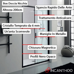 Box Doccia a Nicchia 150 cm PSCRAPID con Porta Scorrevole Reversibile - Altezza 200 cm - Colore Nero