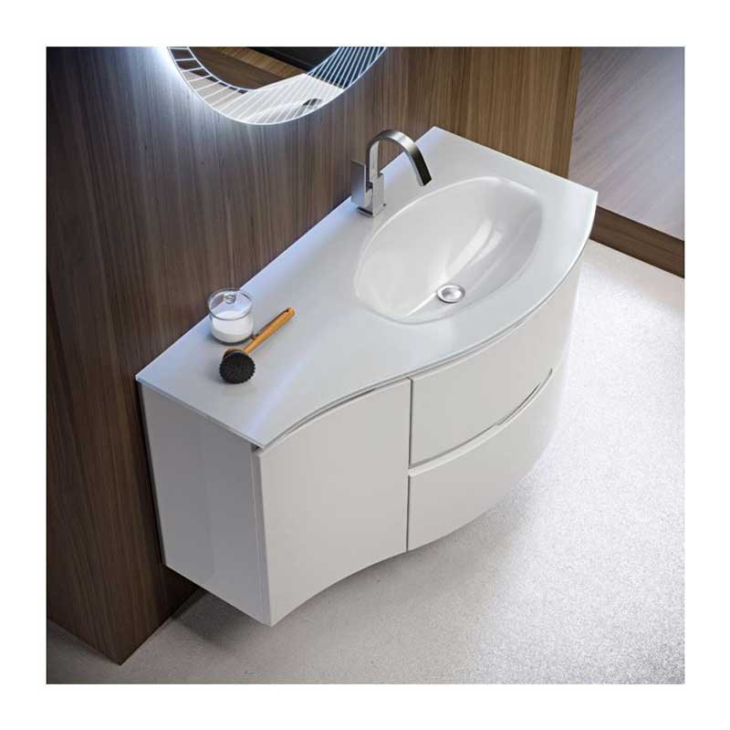 Mobile Bagno Vague|70 cm Sospeso|Bianco Lucido| Base 2 cassetti - Lavabo in  Resina